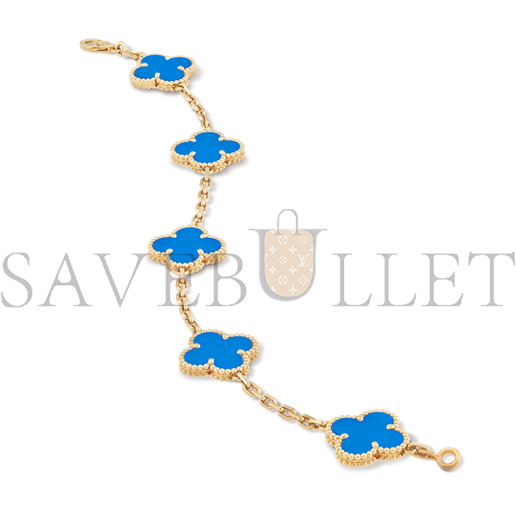 VAN CLEEF ARPELS VINTAGE ALHAMBRA BRACELET, 5 MOTIFS - YELLOW GOLD, AGATE  VCARP34900